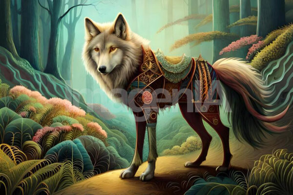 Imagen de un lobo en un estilo especial creada con Inteligencia Artificial.